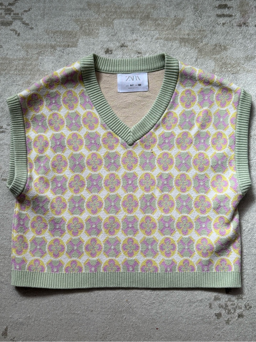 Zara Girls Floral Knit Sweater Vest 6-7